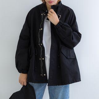 Stand Collar Zip Jacket Black - One Size