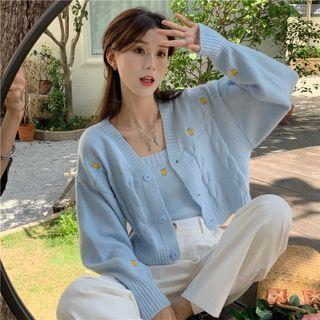 Set: Embroidered Cardigan + Knit Camisole