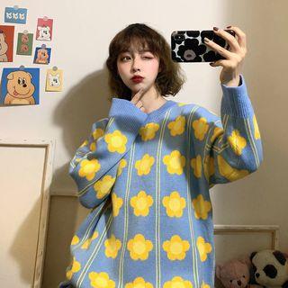 Flower Printed Sweater As Shown In Figure - One Size