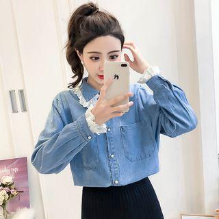 Eyelet Lace Panel Denim Shirt Denim Blue - One Size