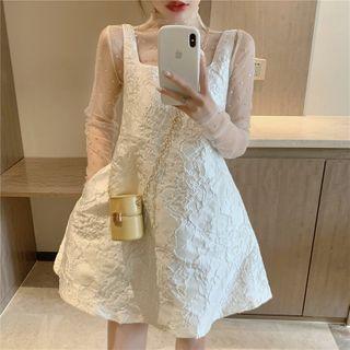 Long-sleeve Mesh Top / Mini A-line Overall Dress