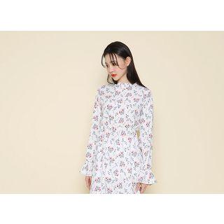 Mock-neck Floral-pattern Dress