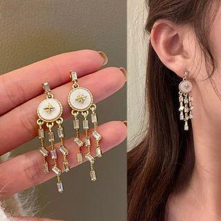 Rhinestone Fringed Drop Earring 1 Pair - Gold & Beige - One Size