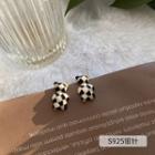 Bear Checker Alloy Earring Stud Earring - 1 Pair - Check - Black & White - One Size