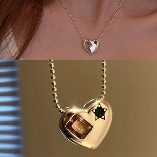 Gemstone Heart Pendant Necklace 1 Pc - Silver - One Size