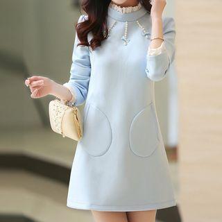 Embellished Frill Collar Long-sleeve Dress