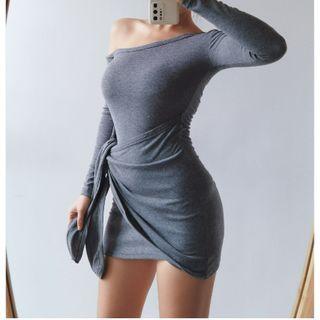 One-shoulder Long-sleeve Slim-fit Mini Dress
