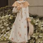 Long-sleeve Floral Embroidery Midi Coat Dress