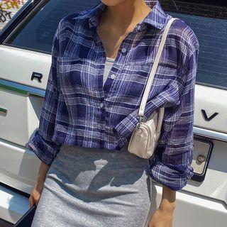 Loose-fit Cropped Plaid Shirt