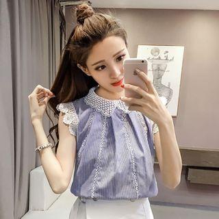 Lace Trim Striped Sleeveless Chiffon Top