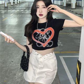 Crewneck Printed Cropped Top / Oversize Top