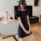 Puff Short-sleeve Mini Sheath Dress