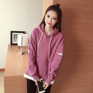 Print Distressed Mock Two-piece Hoodie