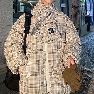 Set: Plaid Padded Coat + Scarf