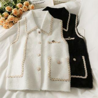 Two Tone Woolen Button-up Pocket Vest