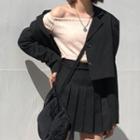 Plain Collar Blazer / Plain Pleated Skirt