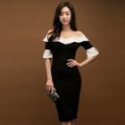 Two-tone Off-shoulder Sheath Dress