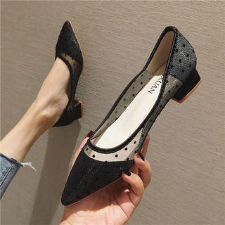Polka Dot Mesh Block Heel Pumps