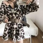 Leopard Pattern Knit Jacket As Shown In Figure - One Size