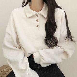 Long Sleeve Ribbed Polo Sweater