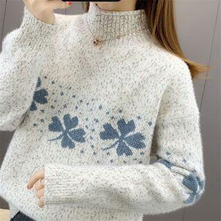 Mock-neck Clover Print Sweater
