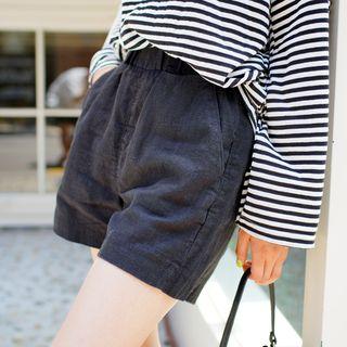 Band-waist Hemp Blend Shorts