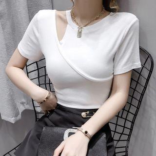 Plain Short-sleeve Asymmetric Cutout T-shirt