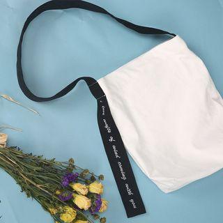 Lettering Embroidered Canvas Shoulder Bag
