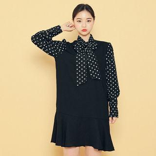 Tie-front Dotted-detail Dress