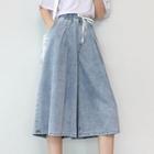 High Waist Capri Washed Wide Leg Jeans