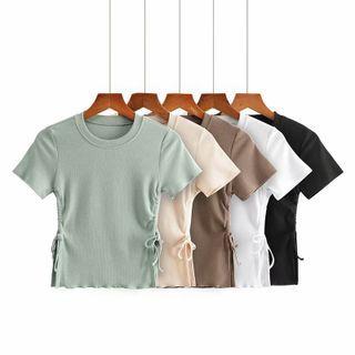 Short Sleeve Side-drawstring Crop Top