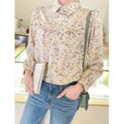 Collared Frill-trim Floral Blouse