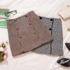 Button-detail Houndstooth Mini A-line Skirt
