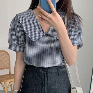 Peter Pan Collar Plaid Top