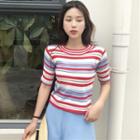 Set: Striped Short Sleeve Knit T-shirt + A-line Skirt