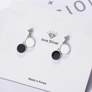 Rhinestone & Disc Dangle Earring Silver & Black & White - One Size