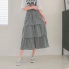 Band-waist Layered Gingham Long Skirt