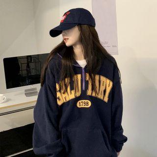 Long Sleeve Half Zip Letter Print Sweatshirt