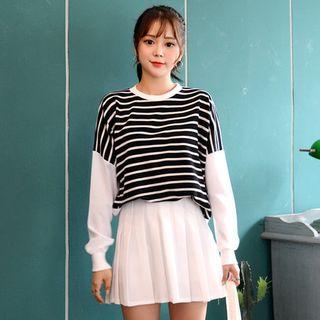 Contrast-sleeve Striped Sweatshirt