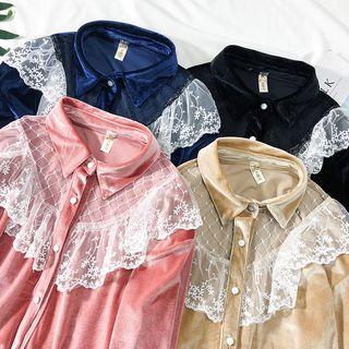 Lace-panel Velvet Shirt