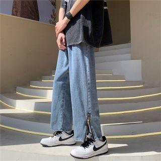 Zip-accent Wide Leg Jeans