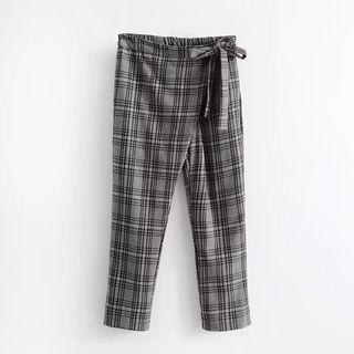 Tie-waist Check Slim-fit Pants