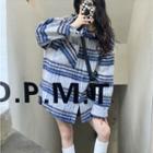 Long-sleeve Striped Loose-fit Shirt Jacket Gray - One Size