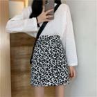 High-waist Leopard Printed A-line Skirt