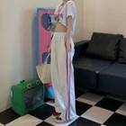 Short Sleeve Printed T-shirt / Elastic Waist Striped Joggers