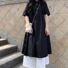 Short-sleeve Midi Layered Shirtdress Black - One Size