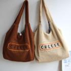 Embroidered Lettering Faux Lambswool Tote Bag