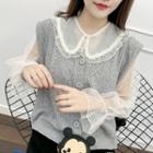 Peter-pan-collar Mesh Long-sleeve Top