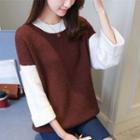 3/4-sleeve Two-tone Sweater