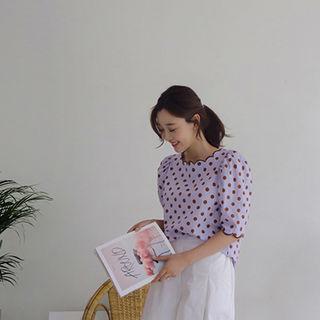 Scallop-trim Polka-dot Top